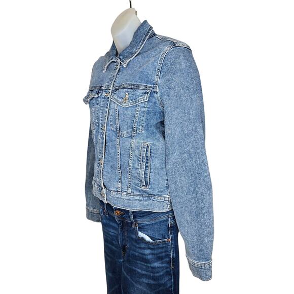 Mango MNG Womens Denim Jacket Large Trucker Style Metal Buttons Retro Coat - Picture 6 of 9